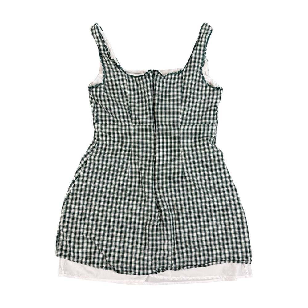 RIHOAS Green White Plaid Square Neck Strappy Mini Dress Zip Lined Size L - Picture 2 of 7